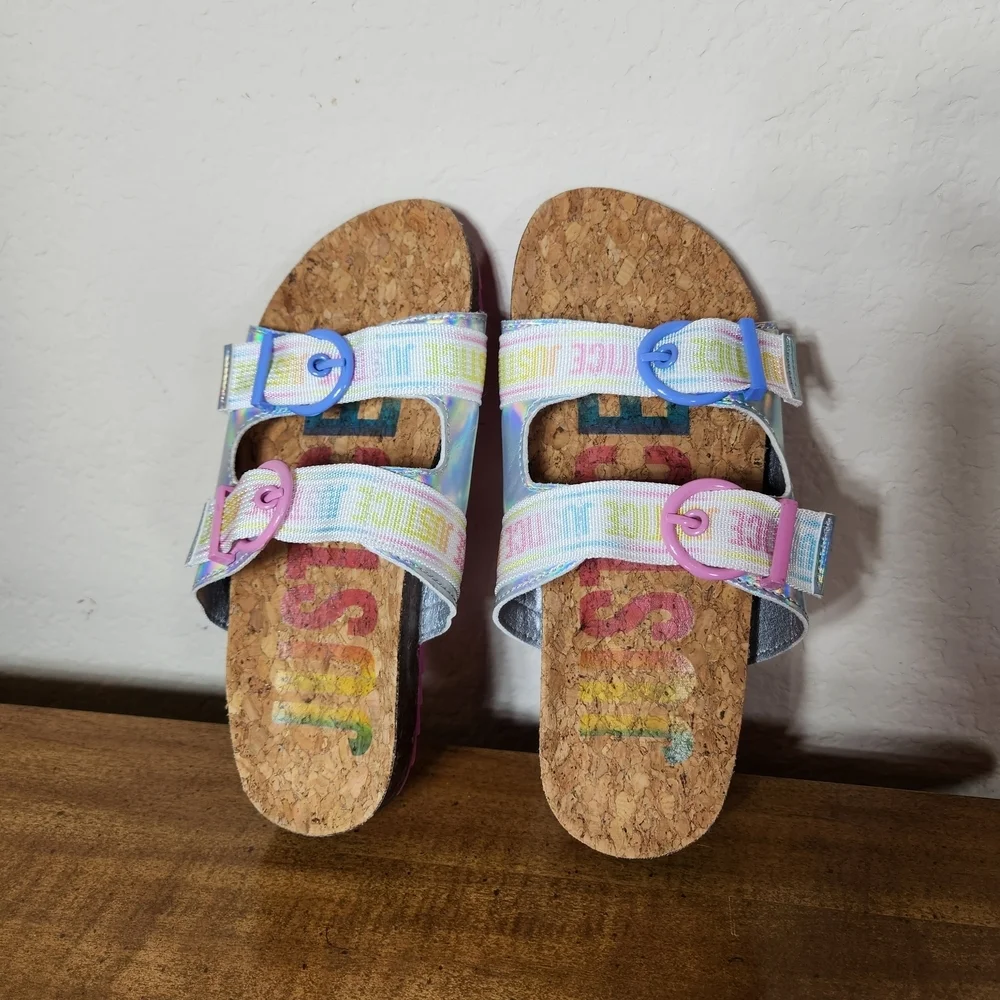 Justice Pastel Iridesent Kids 3 Cork Adjustable Sandals